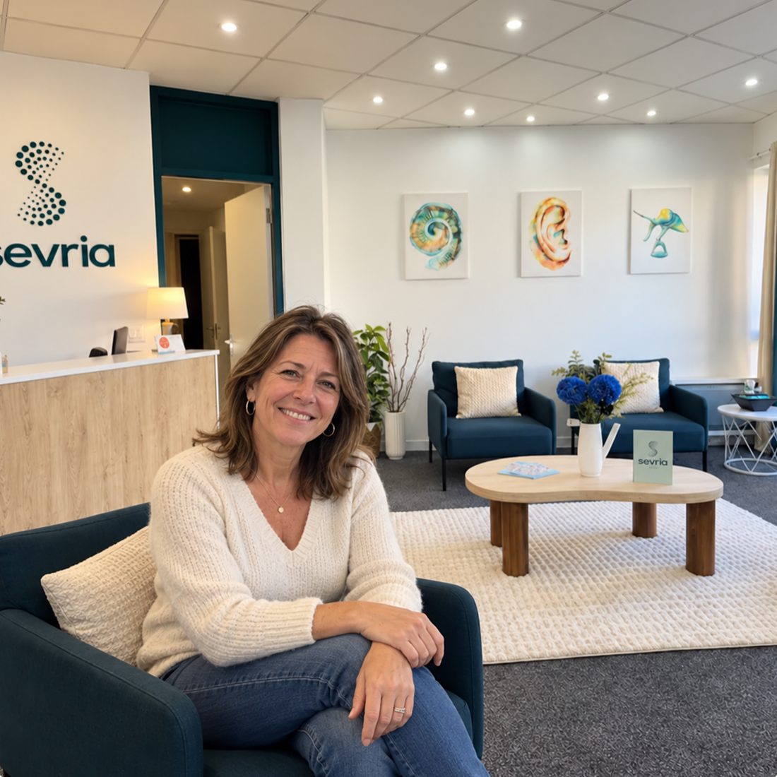 Sandrine, dans l'espace d'accueil du centre Sevria à Laval